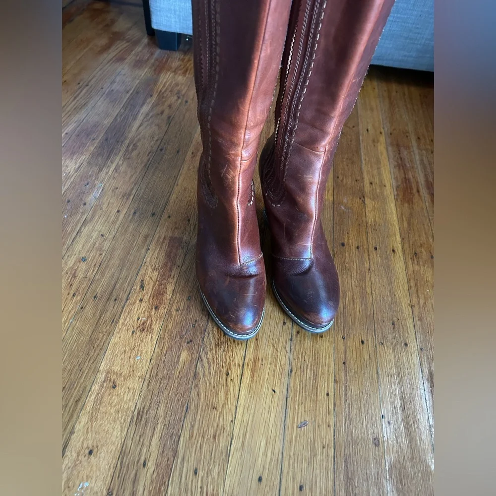 Ariat Brown Leather Knee-High Wedge Boots - Picture 4 of 10